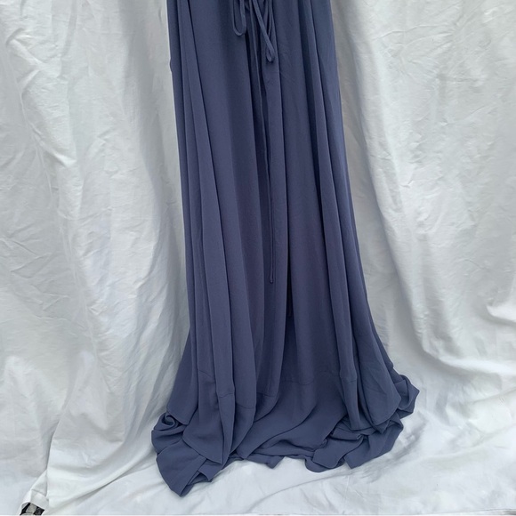 Lulu’s Bridesmaid Maxi Dress In Love Forever Granite Blue Lace-Up High-Low - Picture 10 of 11